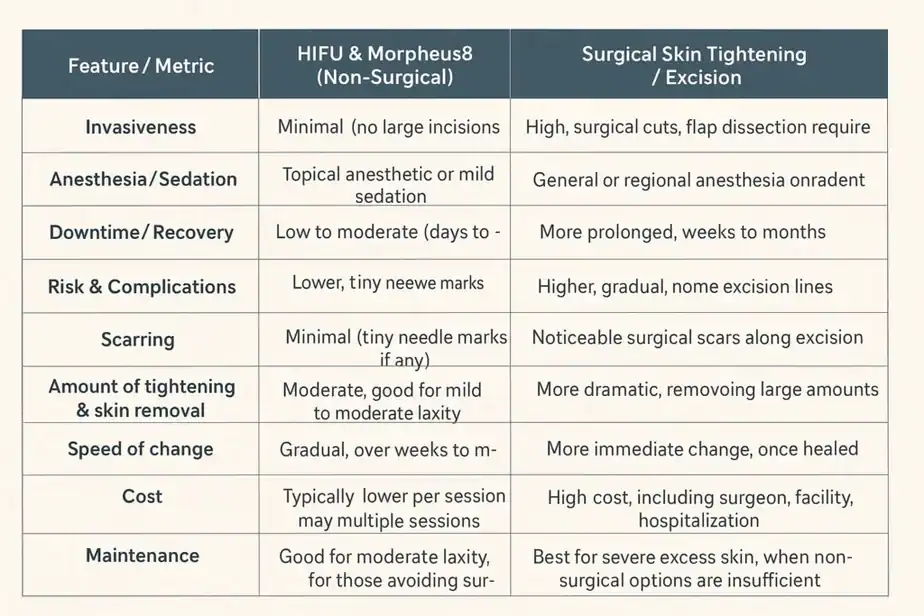 Table showing benefits of Lipo Freeze 2 U Alton treatments for skin tightening following weight loss injections.